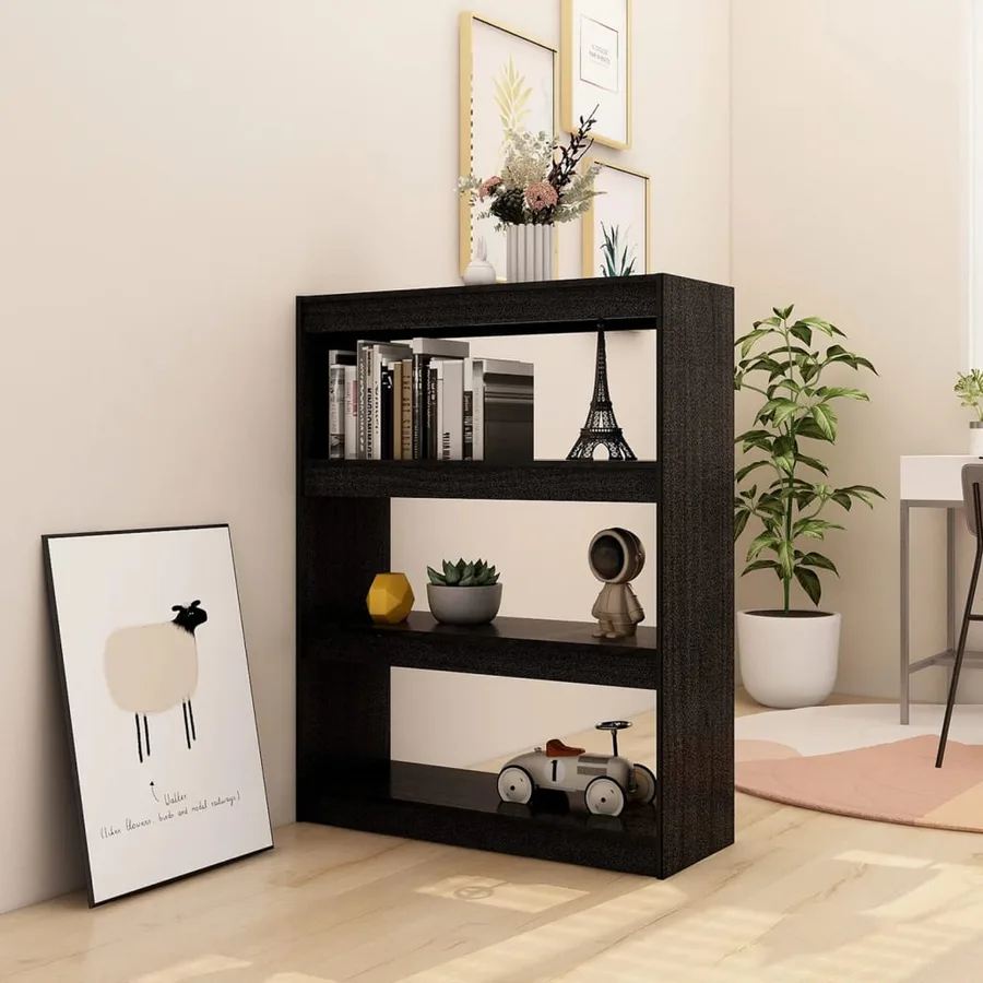 Bibliothèque/Séparateur de pièce Noir 100x30x103 cm Pin massif - 3