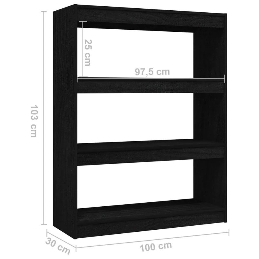 Bibliothèque/Séparateur de pièce Noir 100x30x103 cm Pin massif - 8