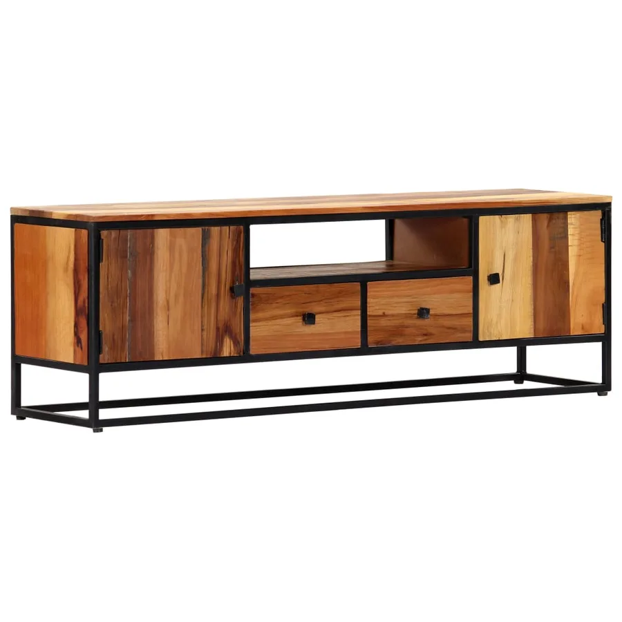 Meuble TV 120 x 30 x 40 cm Bois de récupération massif et acier - 12
