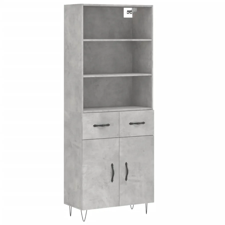 Buffet haut Gris béton 69,5x34x180 cm Bois d'ingénierie - 2