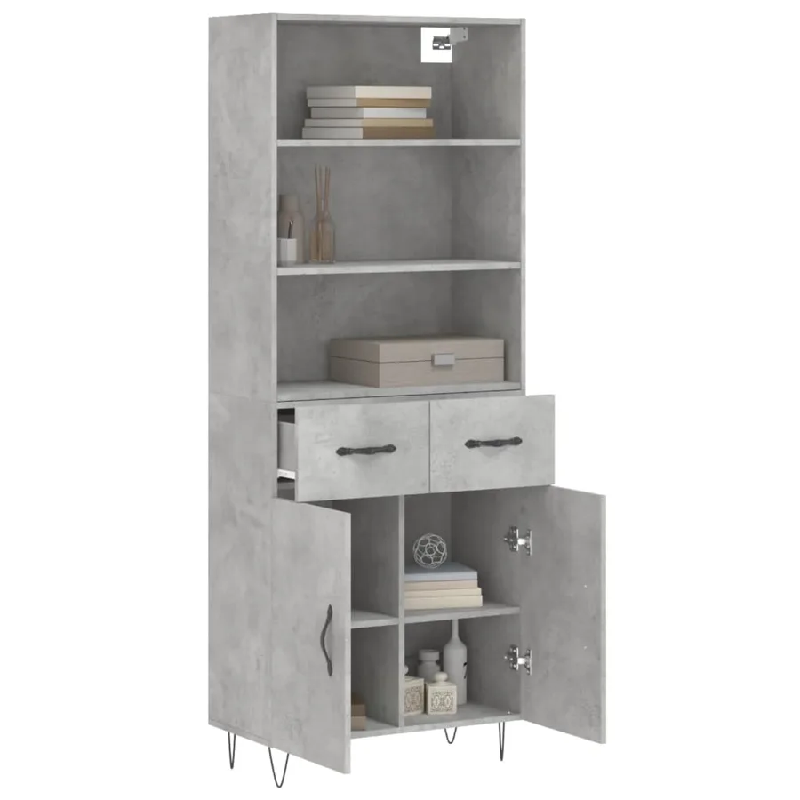 Buffet haut Gris béton 69,5x34x180 cm Bois d'ingénierie - 3