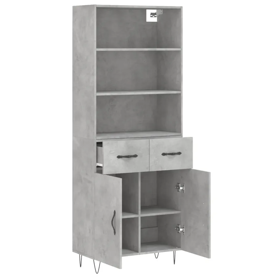 Buffet haut Gris béton 69,5x34x180 cm Bois d'ingénierie - 4