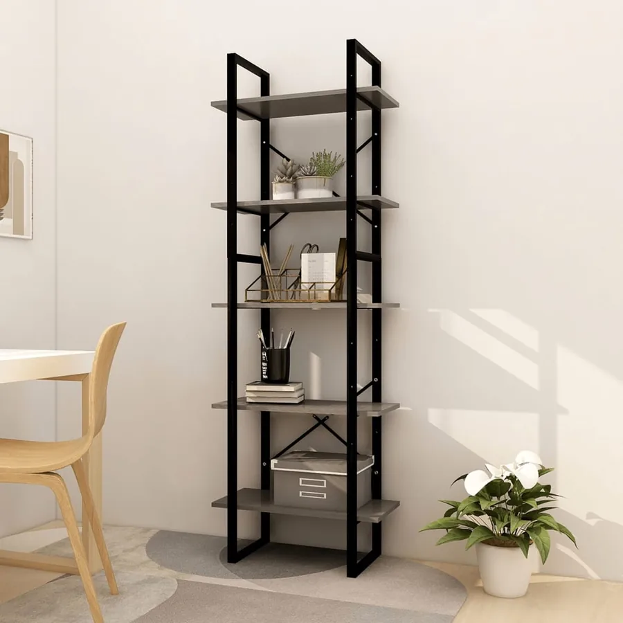 Bibliothèque à 5 niveaux Gris 60x30x175 cm Bois de pin