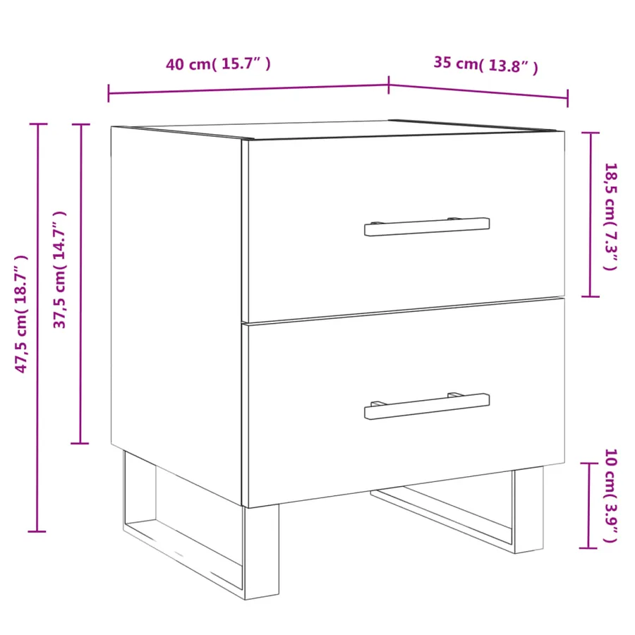 Table de chevet gris béton 40x35x47,5 cm bois d’ingénierie - 12