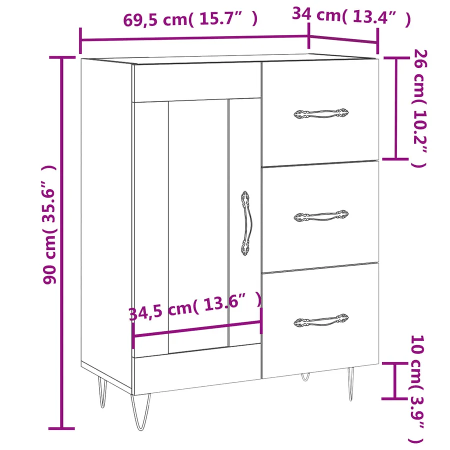 Buffet blanc 69,5x34x90 cm bois d'ingénierie - 13