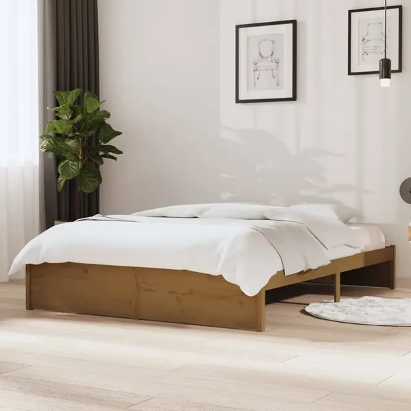 Cadre de lit sans matelas marron miel bois massif 140x190 cm