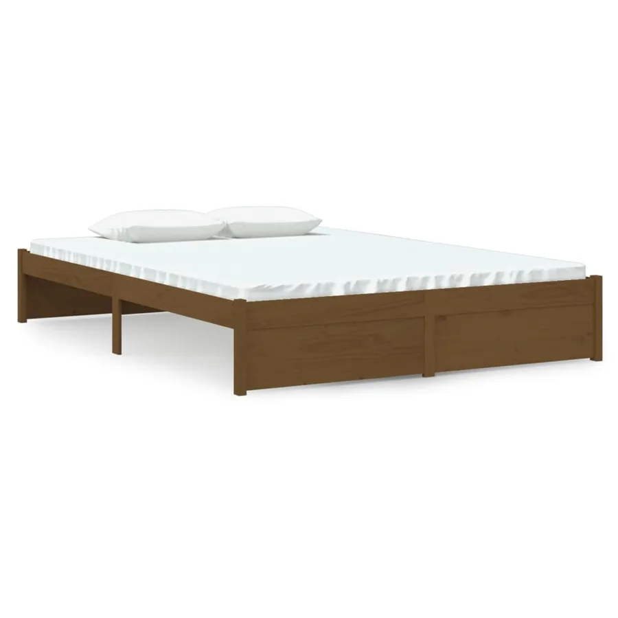 Cadre de lit sans matelas marron miel bois massif 140x190 cm - 2