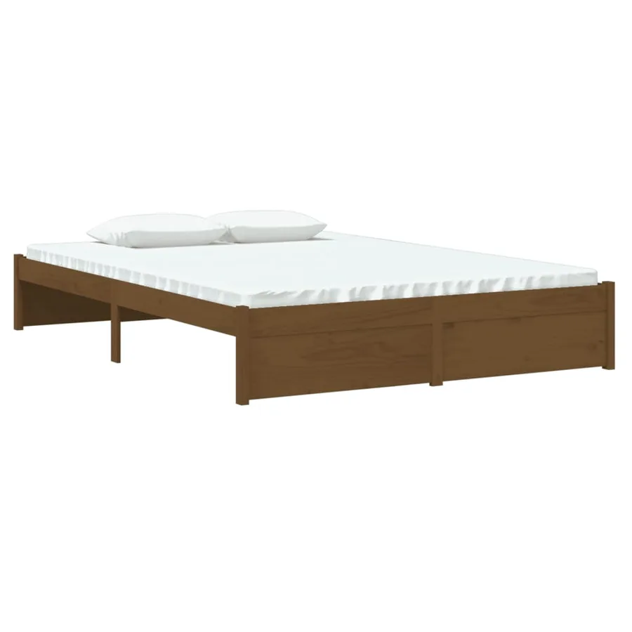 Cadre de lit sans matelas marron miel bois massif 140x190 cm - 3