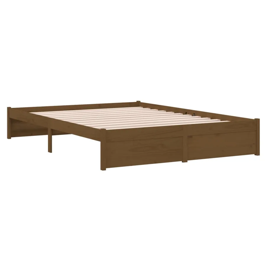 Cadre de lit sans matelas marron miel bois massif 140x190 cm - 4