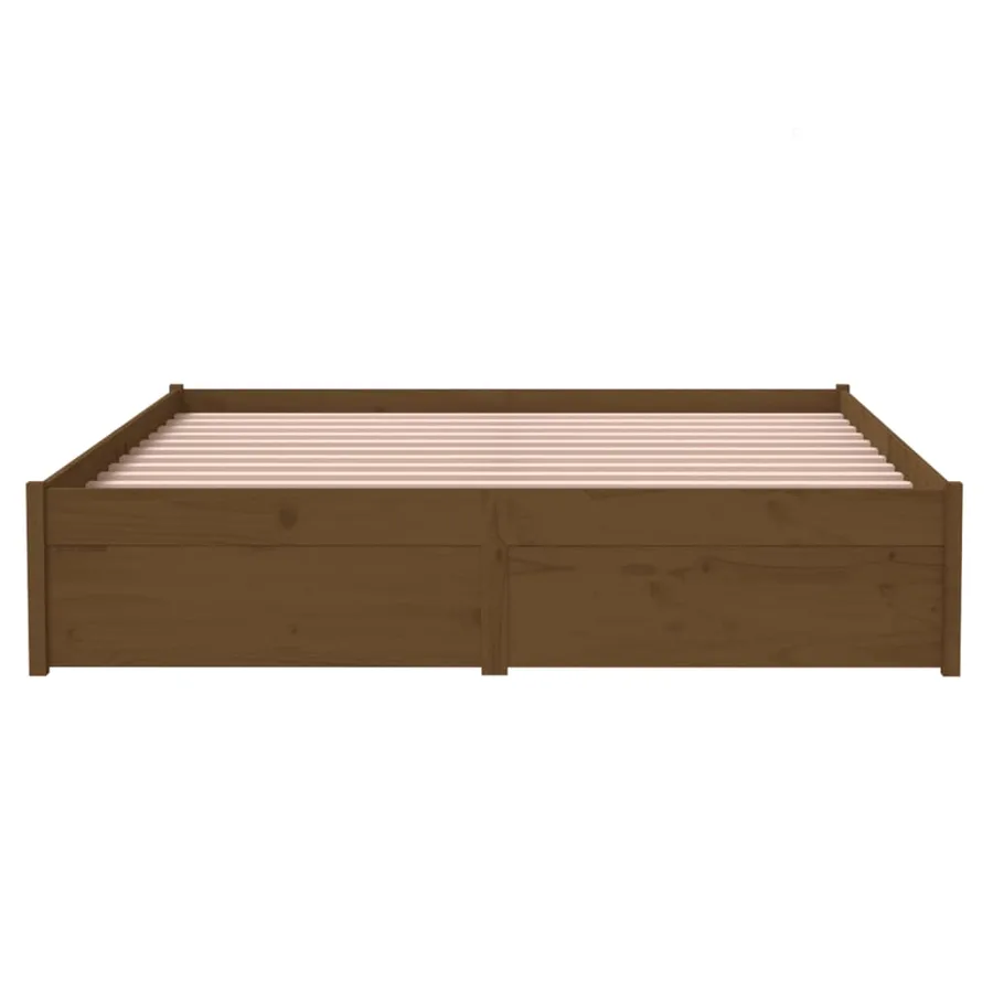 Cadre de lit sans matelas marron miel bois massif 140x190 cm - 5