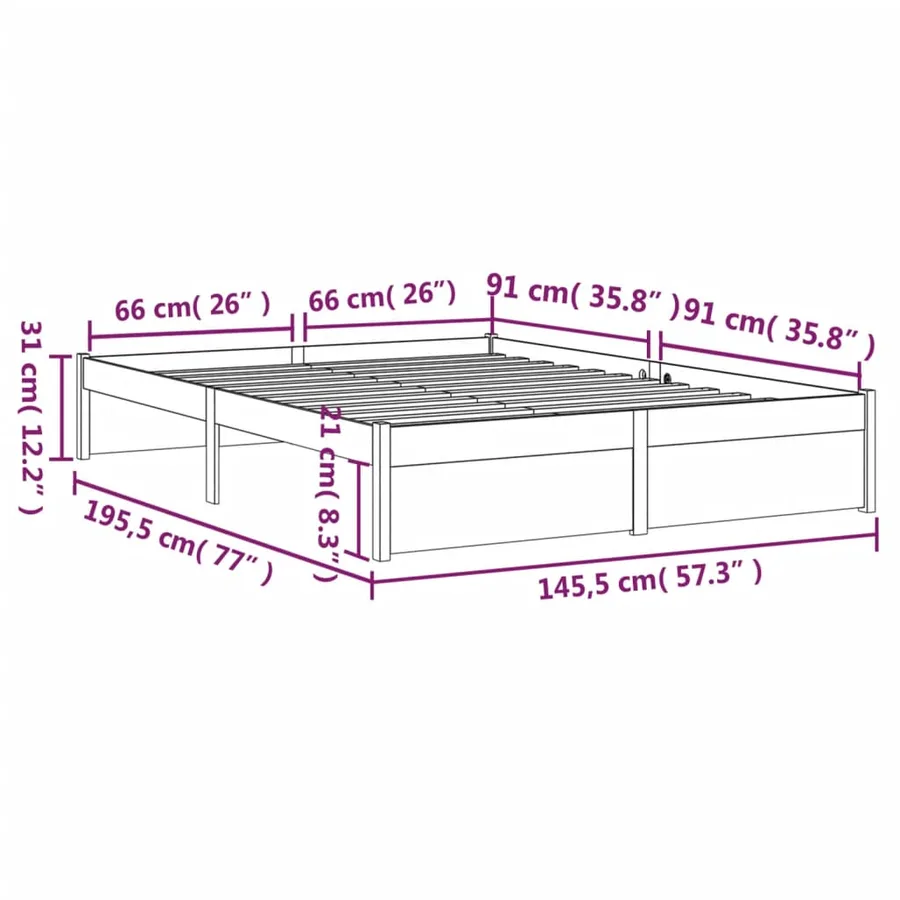 Cadre de lit sans matelas marron miel bois massif 140x190 cm - 8