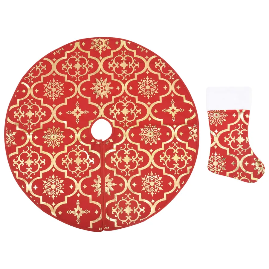 Jupe de sapin de Noël de luxe avec chaussette Rouge 122 cm Tissu - 2