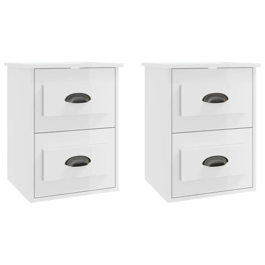 Tables de chevet murales 2 pcs blanc brillant 41,5x36x53 cm - 2