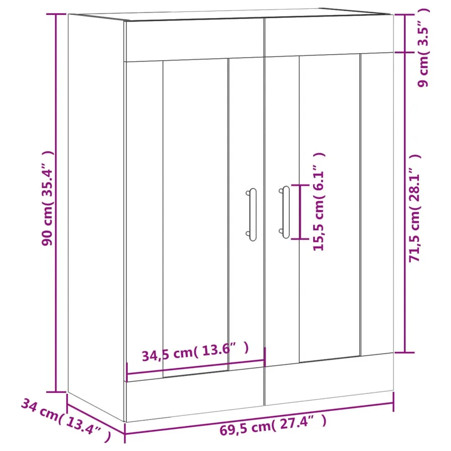 Armoire murale chêne marron 69,5x34x90 cm bois d'ingénierie - 13