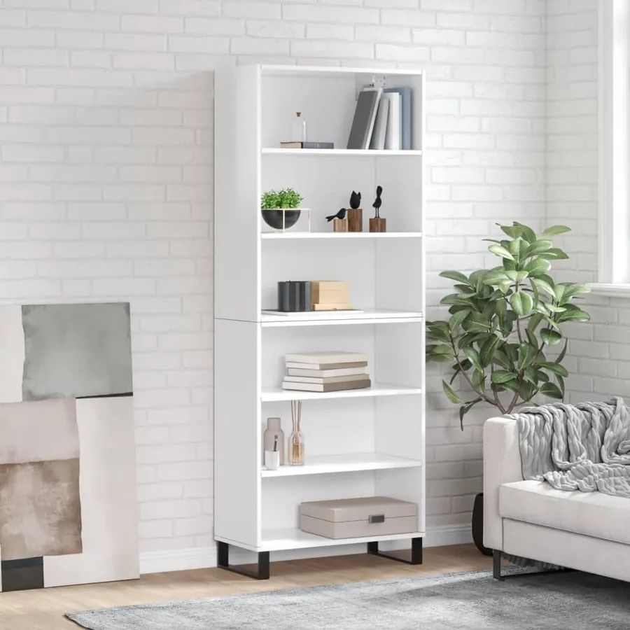 Buffet blanc brillant 69,5x32,5x180 cm bois d'ingénierie