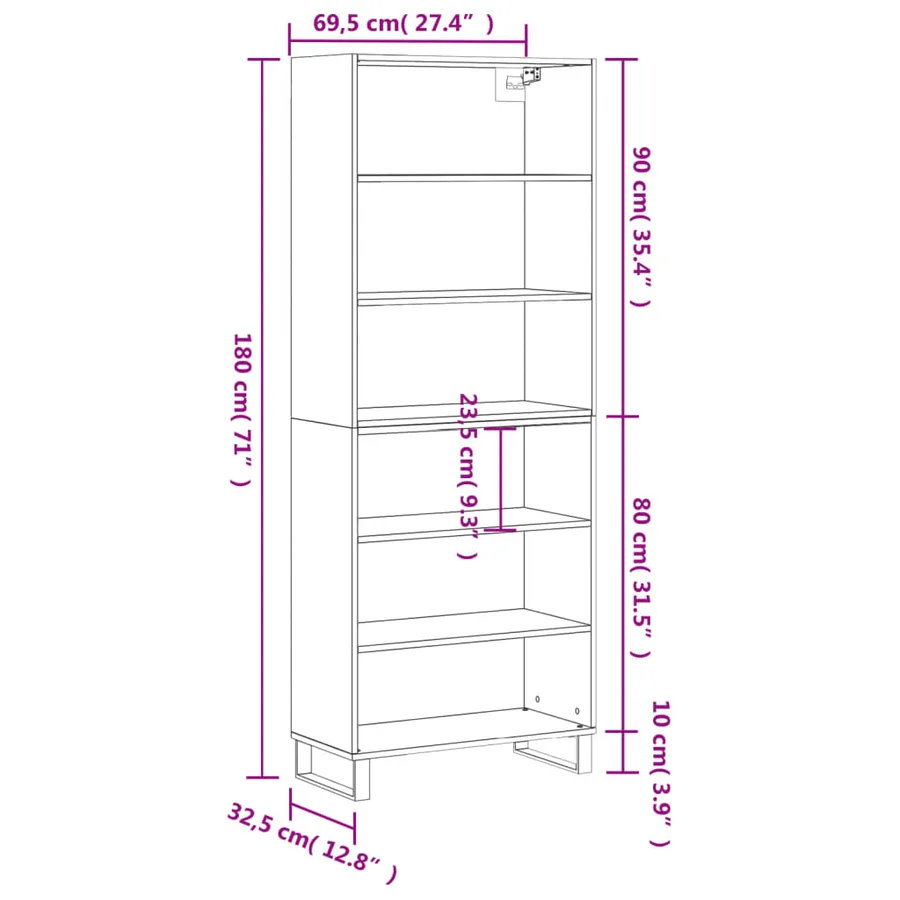 Buffet blanc brillant 69,5x32,5x180 cm bois d'ingénierie - 11