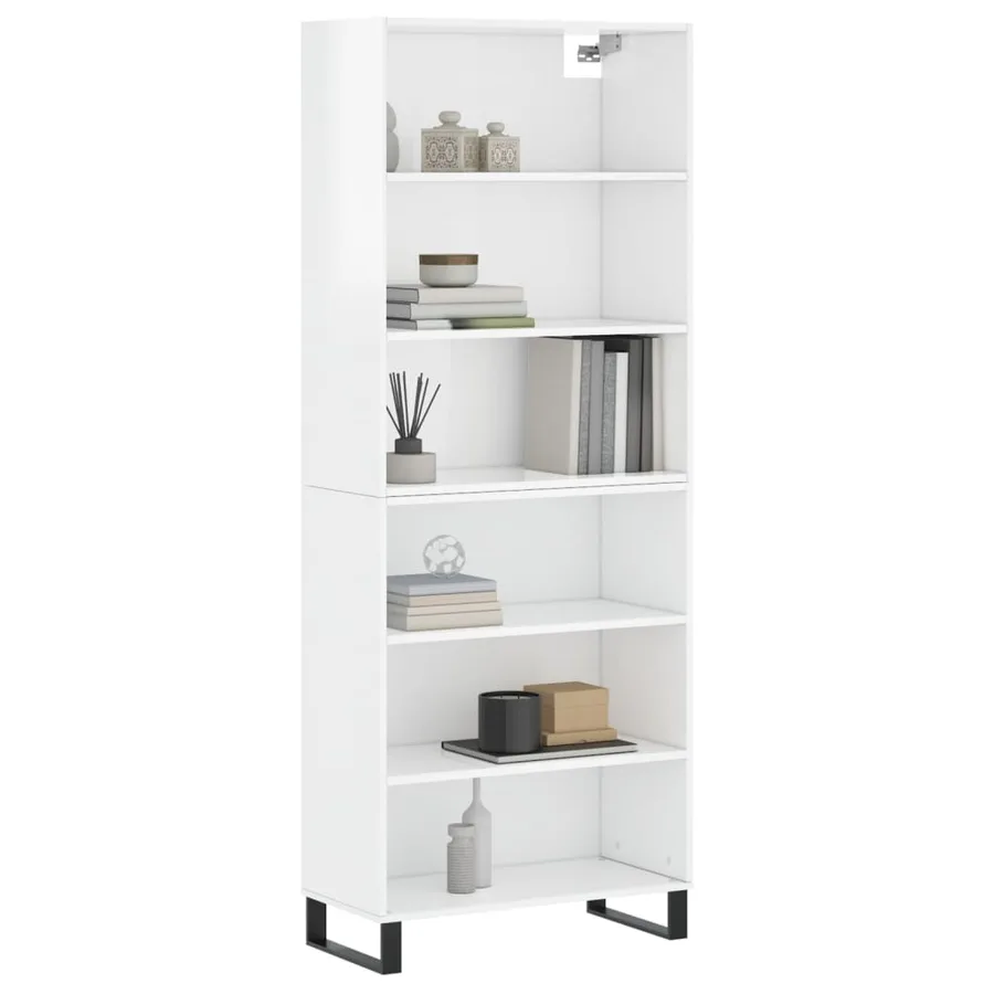 Buffet blanc brillant 69,5x32,5x180 cm bois d'ingénierie - 3