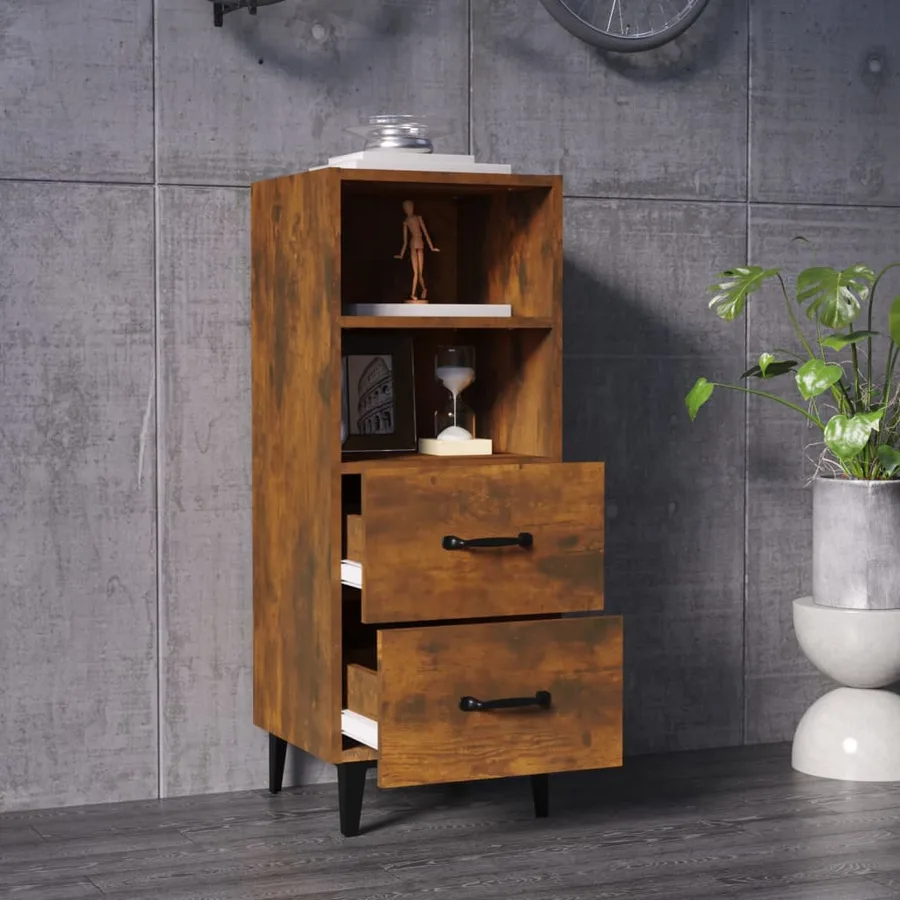 Buffet Chêne fumé 34,5x34x90 cm Bois d'ingénierie - 3