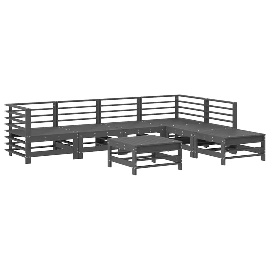 Salon de jardin 7 pcs avec coussins gris bois massif - 3