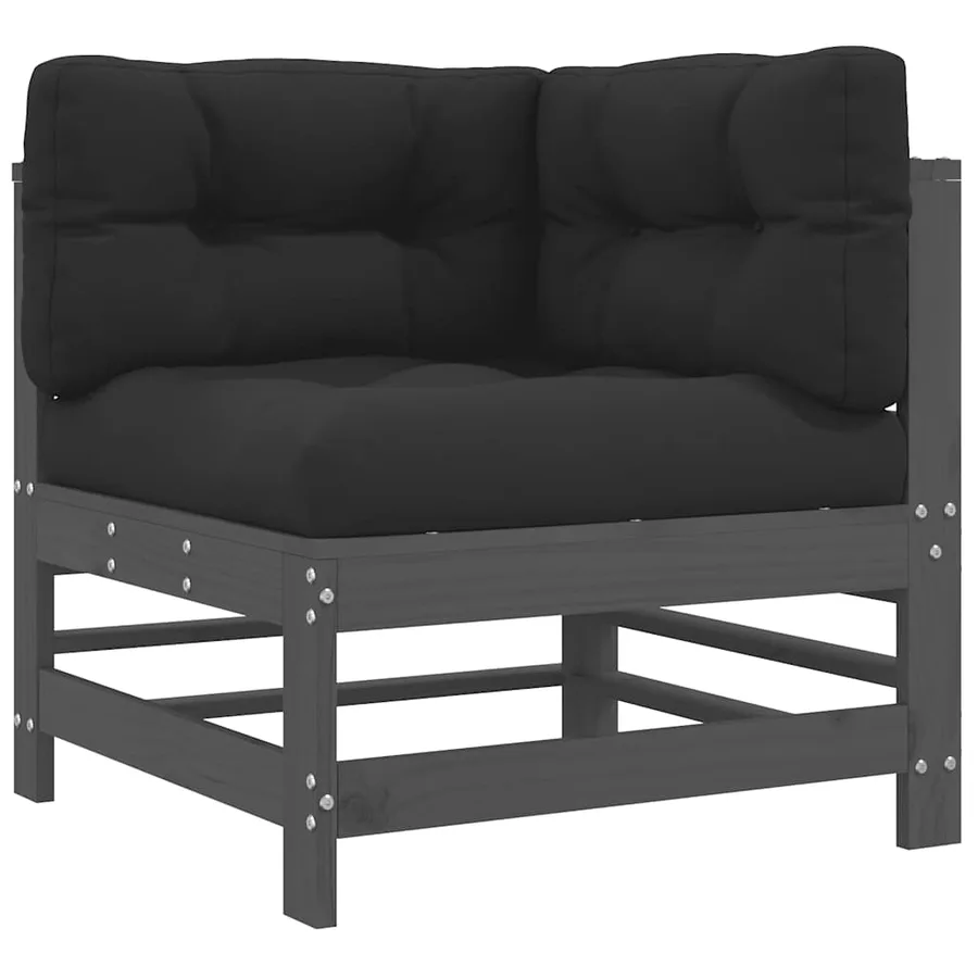 Salon de jardin 7 pcs avec coussins gris bois massif - 5