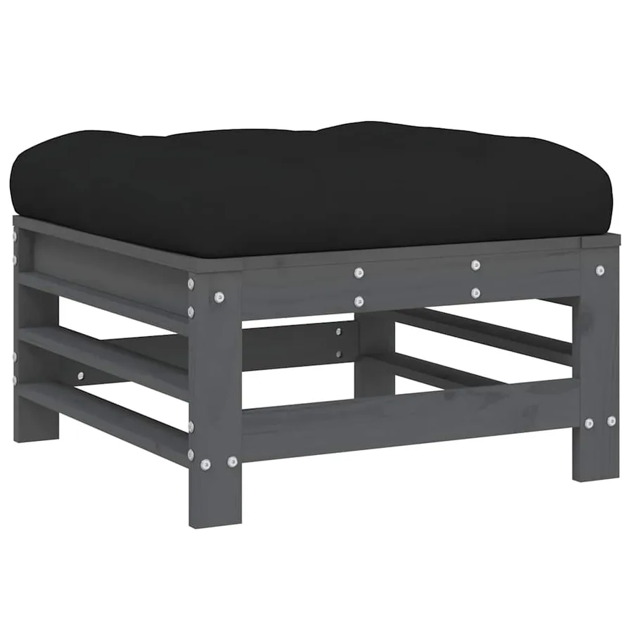 Salon de jardin 7 pcs avec coussins gris bois massif - 6