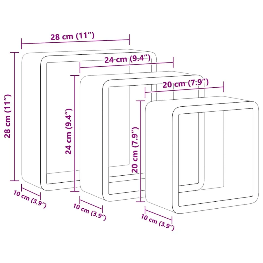 Étagères murales sous forme de cube 3 pcs Blanc MDF - 10