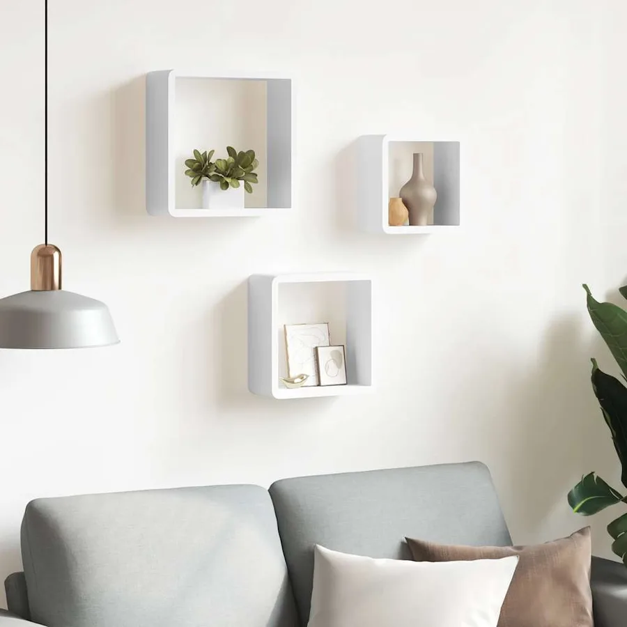Étagères murales sous forme de cube 3 pcs Blanc MDF - 3