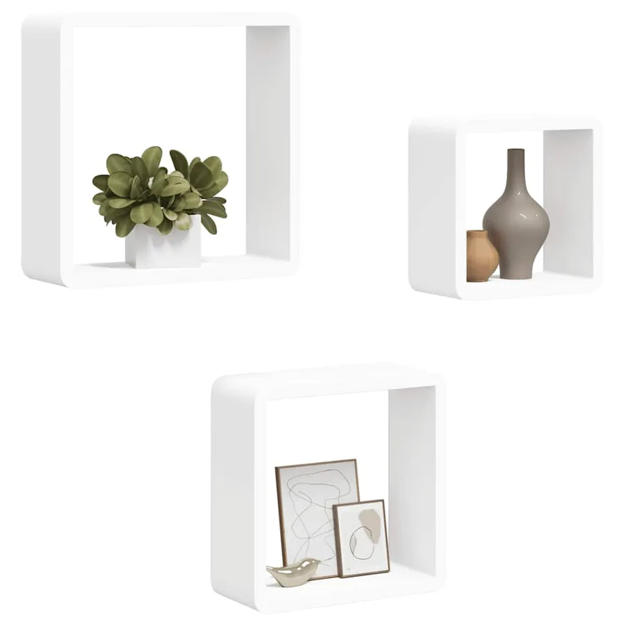 Étagères murales sous forme de cube 3 pcs Blanc MDF - 4