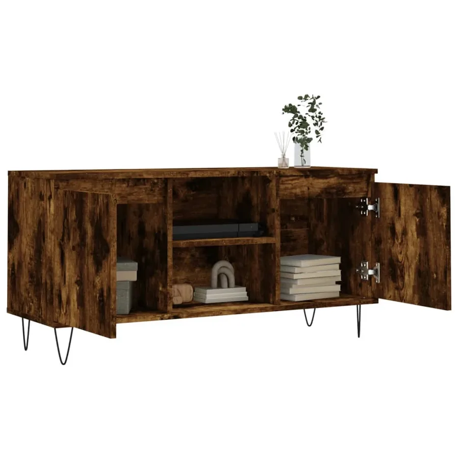 Meuble TV chêne fumé 104x35x50 cm bois d'ingénierie - 4