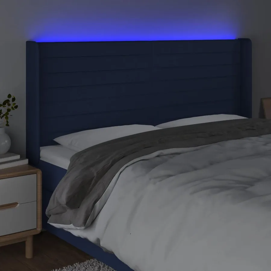 Tête de lit à LED Bleu 203x16x118/128 cm Tissu - 4