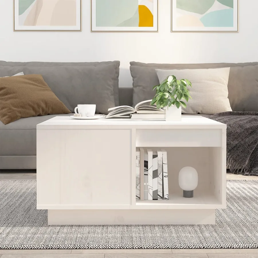 Table basse Blanc 60x61x32,5 cm Bois massif de pin - 3