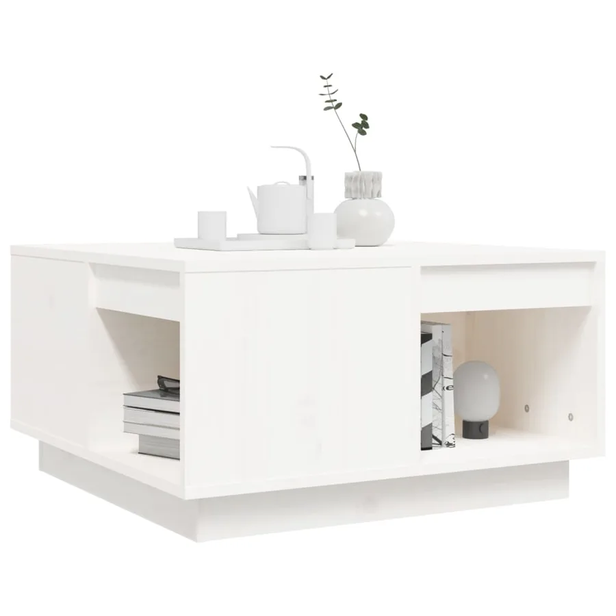 Table basse Blanc 60x61x32,5 cm Bois massif de pin - 4
