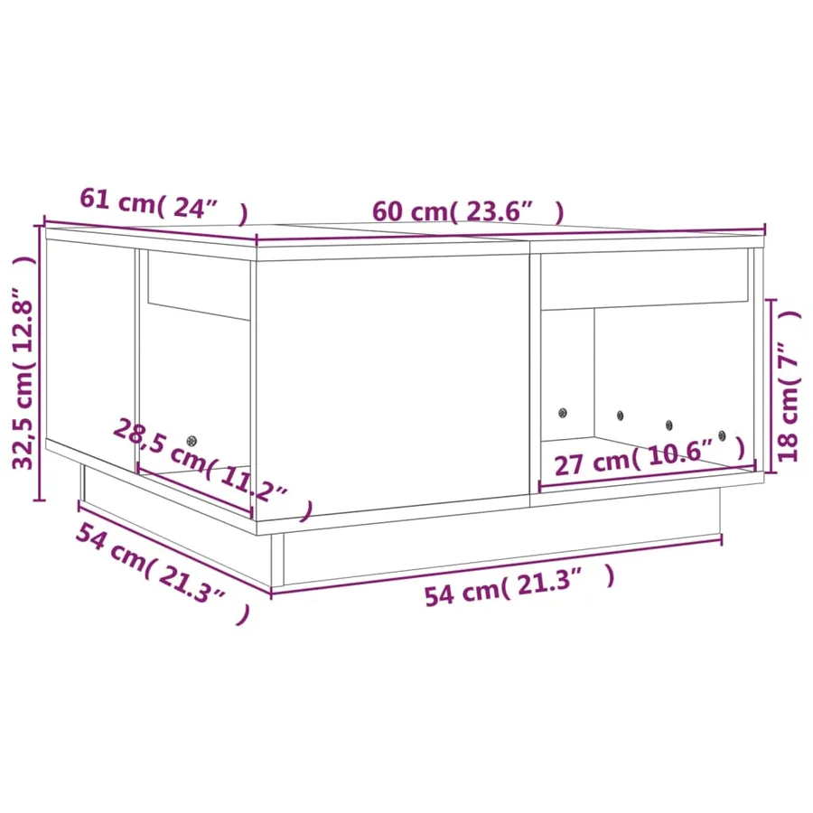 Table basse Blanc 60x61x32,5 cm Bois massif de pin - 8