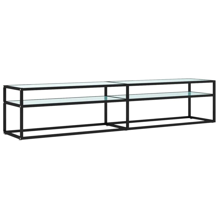 Meuble TV Marbre blanc 200x40x40,5 cm Verre trempé - 2