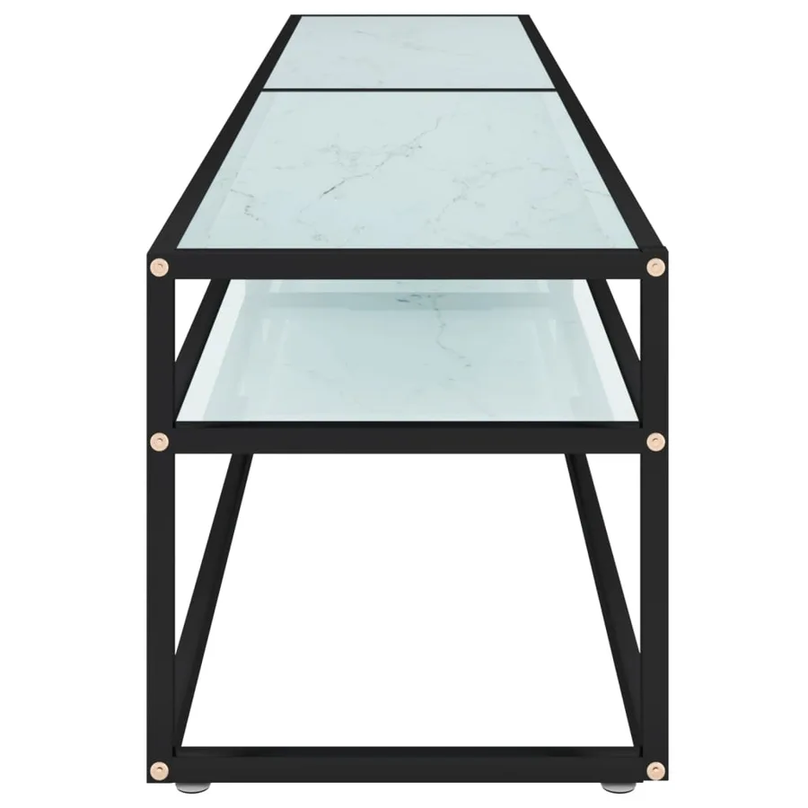 Meuble TV Marbre blanc 200x40x40,5 cm Verre trempé - 4