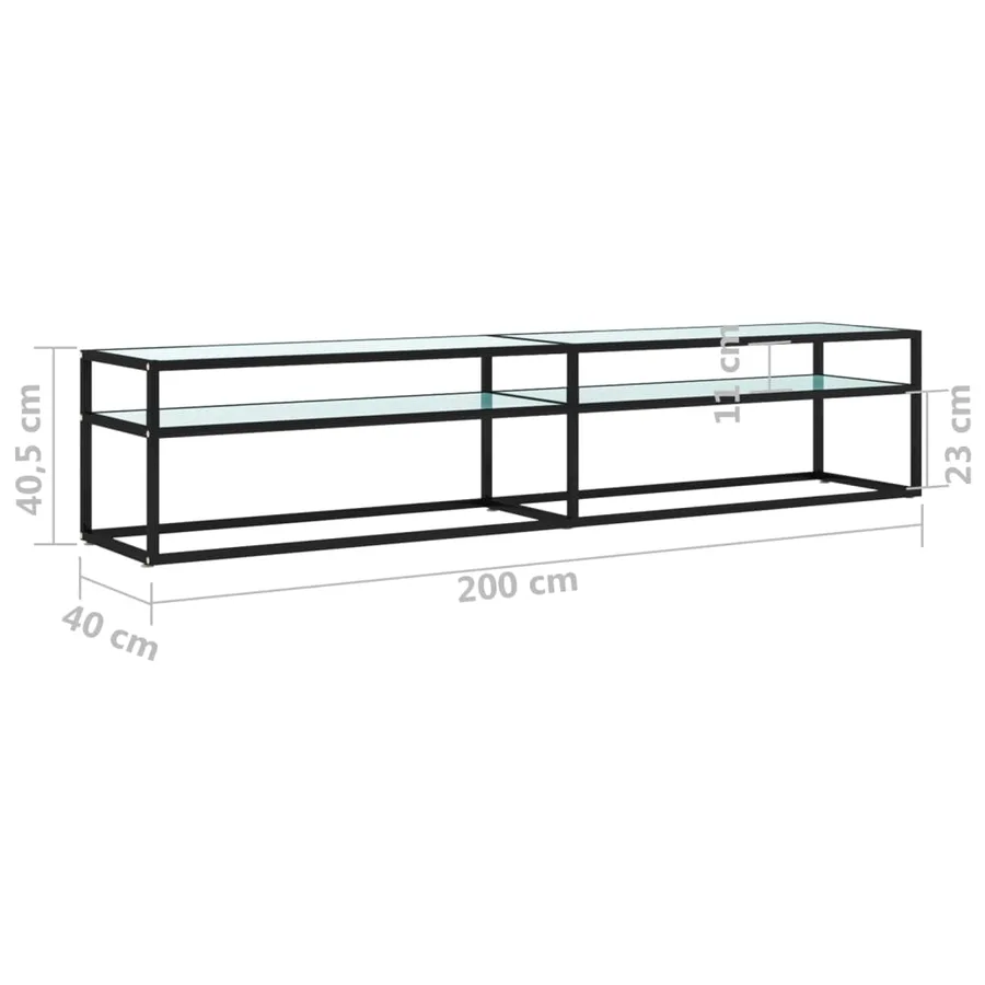Meuble TV Marbre blanc 200x40x40,5 cm Verre trempé - 7