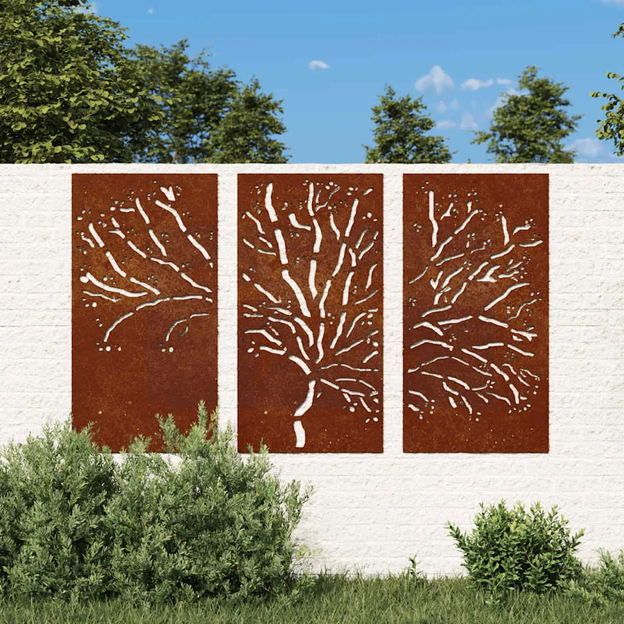 Décorations murales jardin 3 pcs 105x55 cm design d'arbre acier