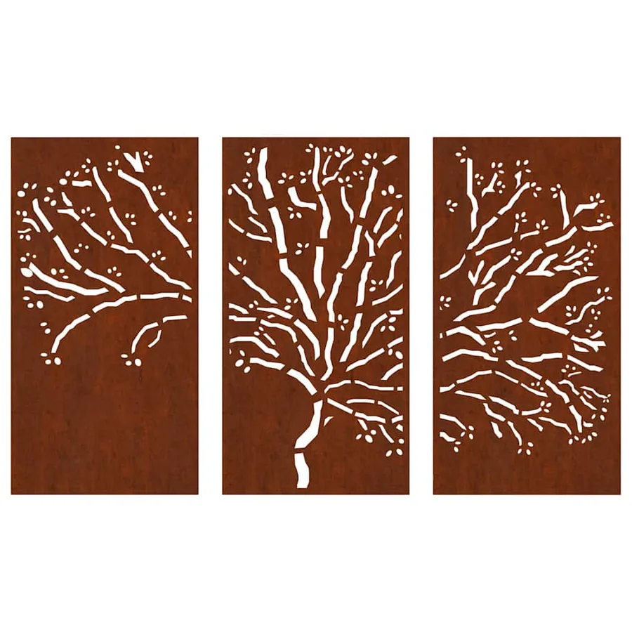 Décorations murales jardin 3 pcs 105x55 cm design d'arbre acier - 4