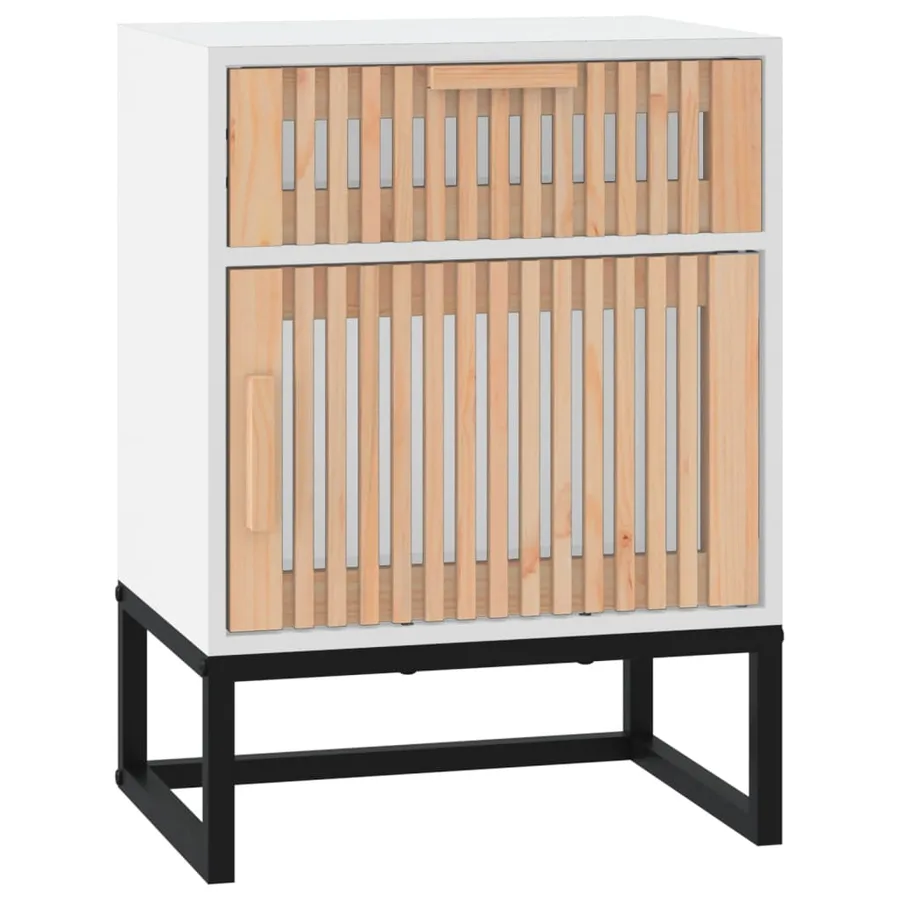 Table de chevet blanc 40x30x55,5 cm bois d’ingénierie et fer - 2