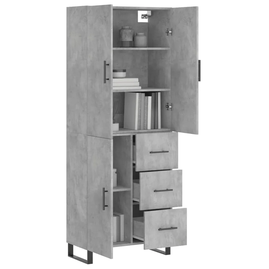 Buffet haut Gris béton 69,5x34x180 cm Bois d'ingénierie - 3