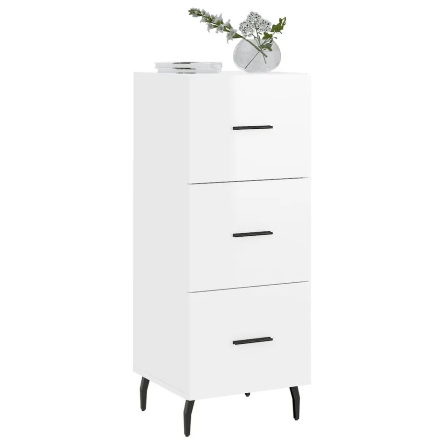 Buffet Blanc brillant 34,5x34x90 cm Bois d'ingénierie - 3