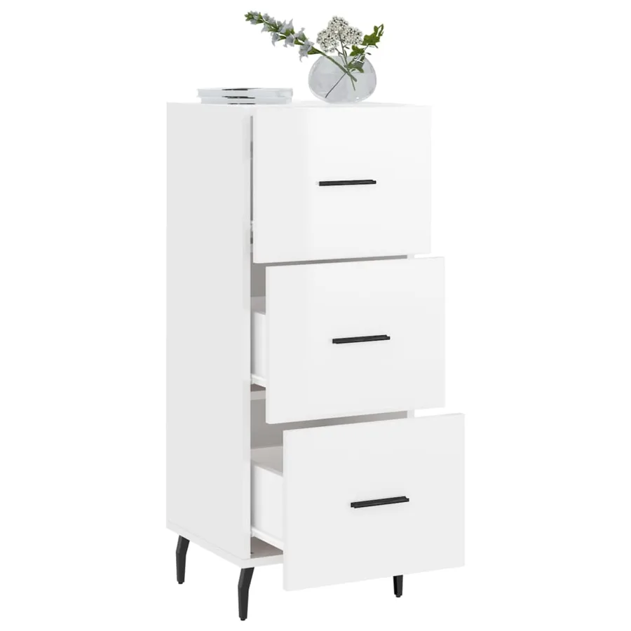 Buffet Blanc brillant 34,5x34x90 cm Bois d'ingénierie - 4
