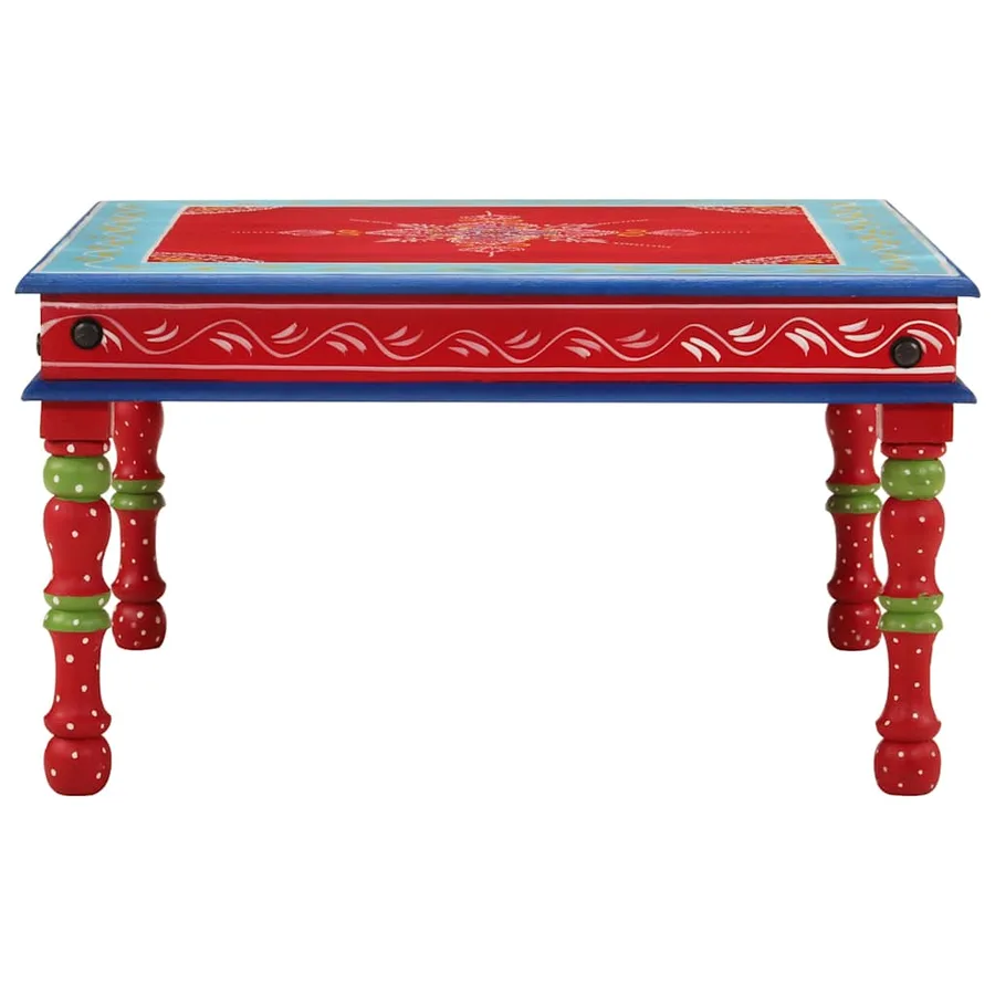 Table basse rouge bois de manguier massif peint à la main - 2