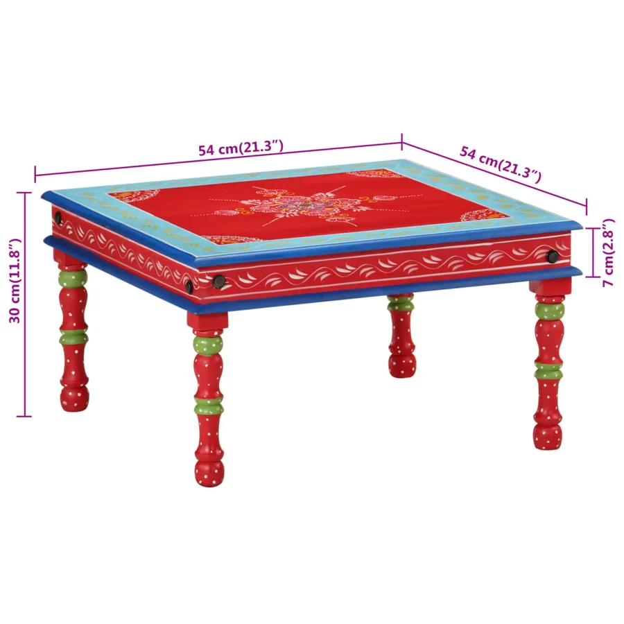 Table basse rouge bois de manguier massif peint à la main - 7