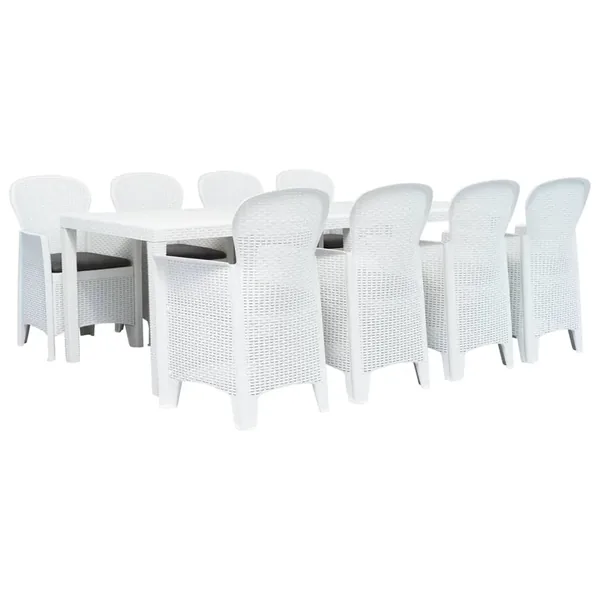 Ensemble à manger d'extérieur 9pcs Plastique Blanc Aspect rotin