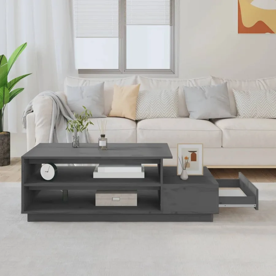 Table basse Gris 120x50x40,5 cm Bois massif de pin - 3
