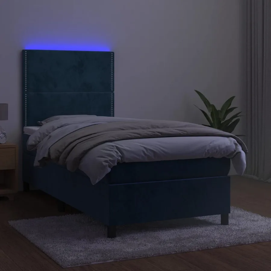 Sommier à lattes de lit avec matelas et LED Bleu foncé 80x200cm - 4