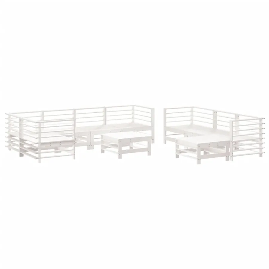 Salon de jardin 10 pcs avec coussins blanc bois massif - 3