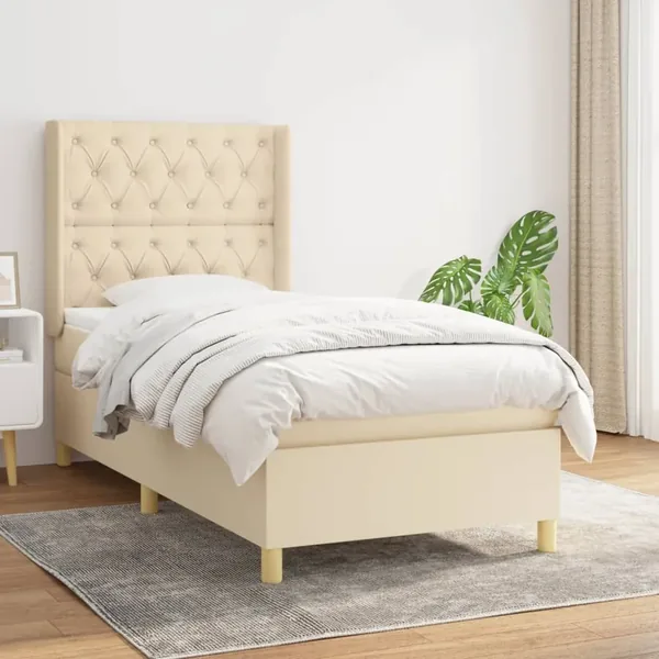 Sommier à lattes de lit avec matelas Crème 80x200 cm Tissu