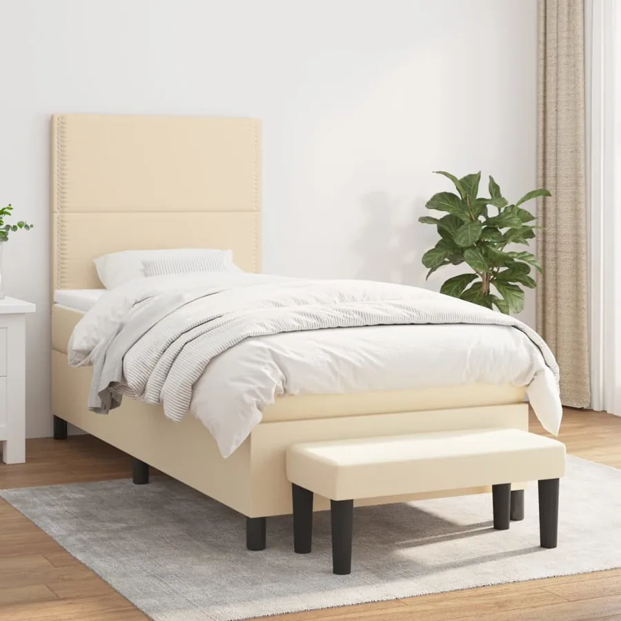 Sommier à lattes de lit et matelas Crème 90x190 cm Tissu
